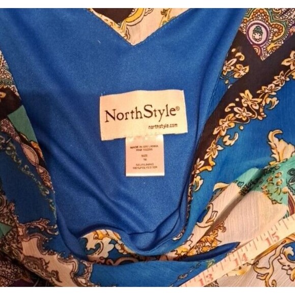 NorthStyle Maxi Dress 16 Paisley Sleeveless Blue White Purple V-Neck Polyester - Picture 14 of 16